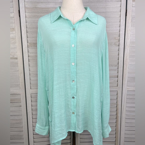 CHICO'S Oversized Button Down Shirt Linen Look Light Green-XL (Chico's 3) - Picture 1 of 4